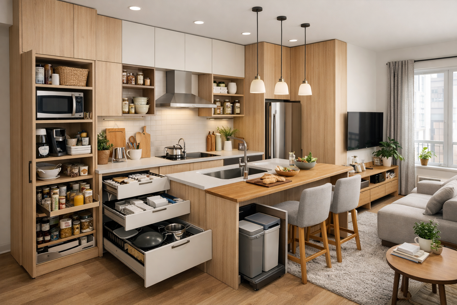 Compact Apartment Open Kitchen