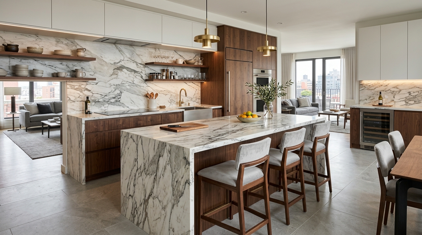 Luxury Marble-Themed Open Kitchen