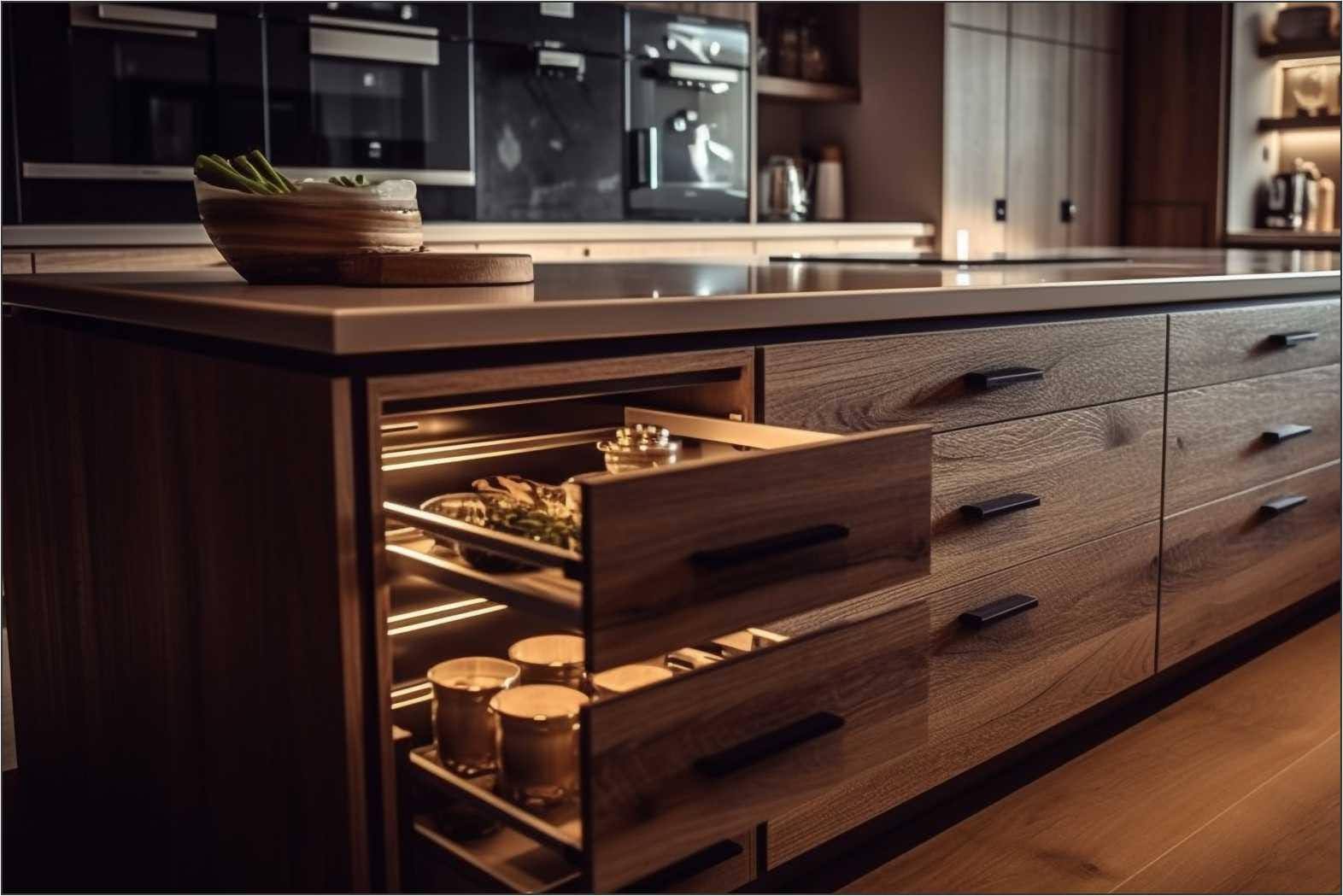 Wooden Texture Open Kitchen